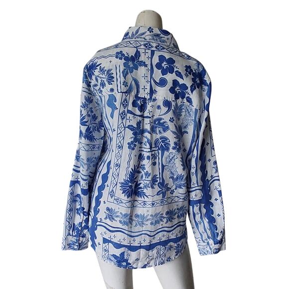 JOIE Women's Linen Blouse Button Down Blue Paisley Floral - Picture 5 of 5